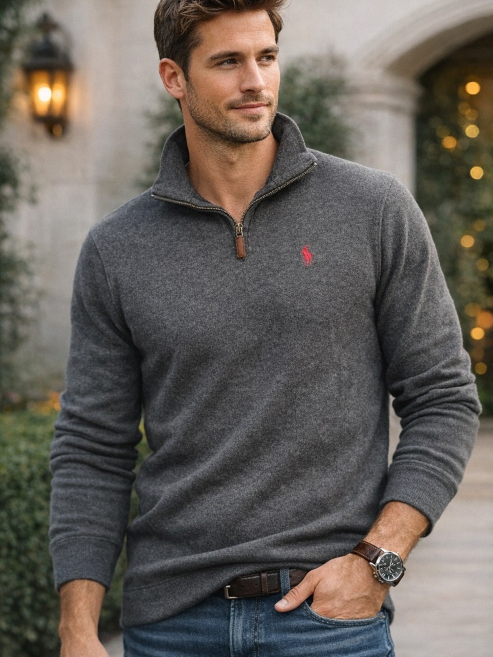 Polo Ralph Lauren Charcoal Gray Quarter Zip Sweater Pony Logo Classic Preppy| M